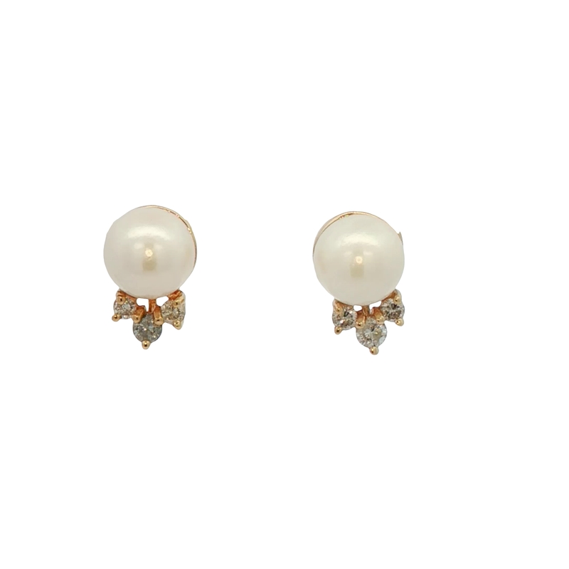 14k Yellow Gold Pearl And Diamond Earrings