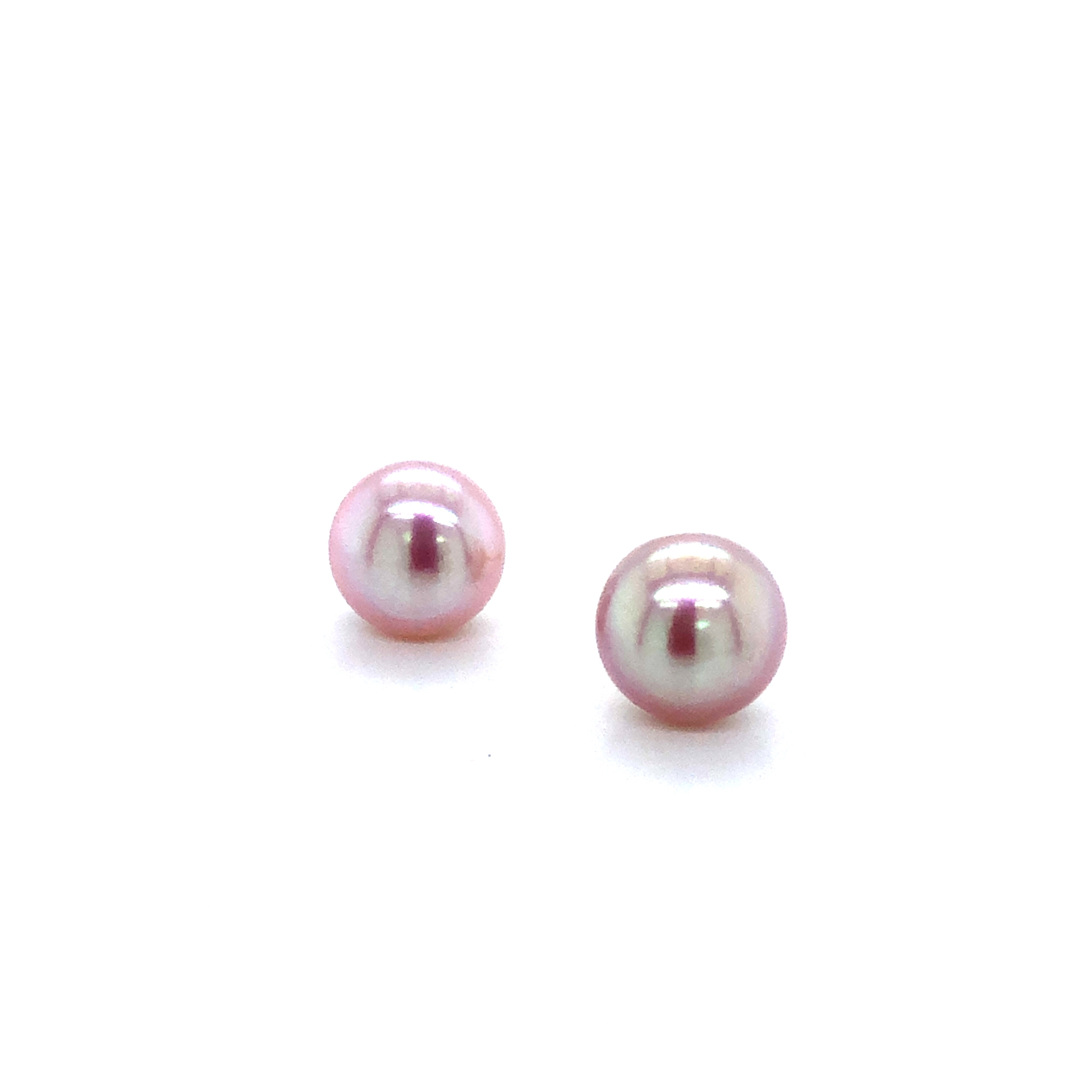 Lady's Yellow 14 Karat Stud Earrings 2 = 7.00mm Fresh Water Pink Pearls