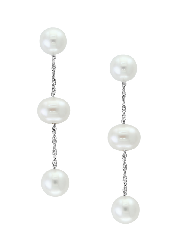Lady's White 14 Karat Dangle Earrings With 6 White Pearls