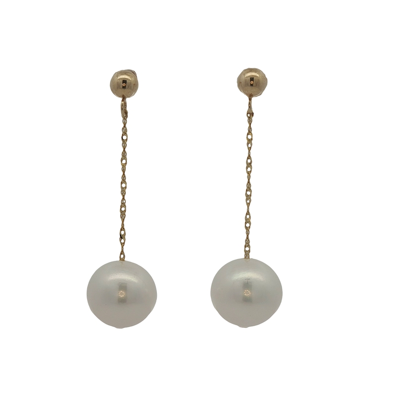 14k Yellow Gold Pearl Dangle Earrings
