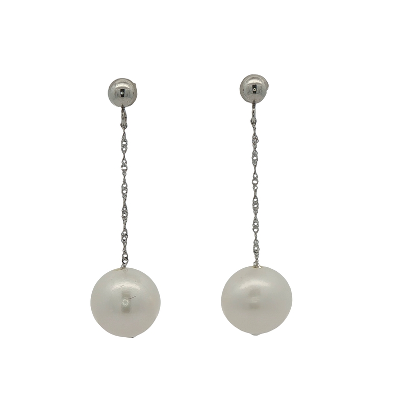 14k White Gold Pearl Dangle Earrings
