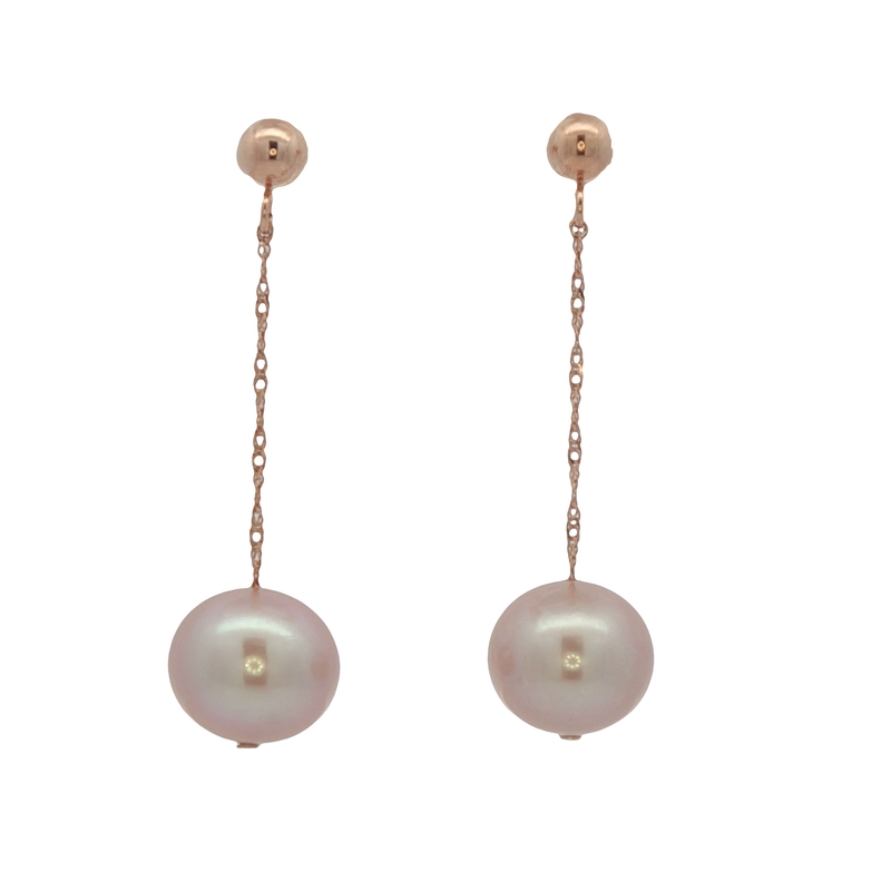 14k Rose Gold Pearl Dangle Earrings