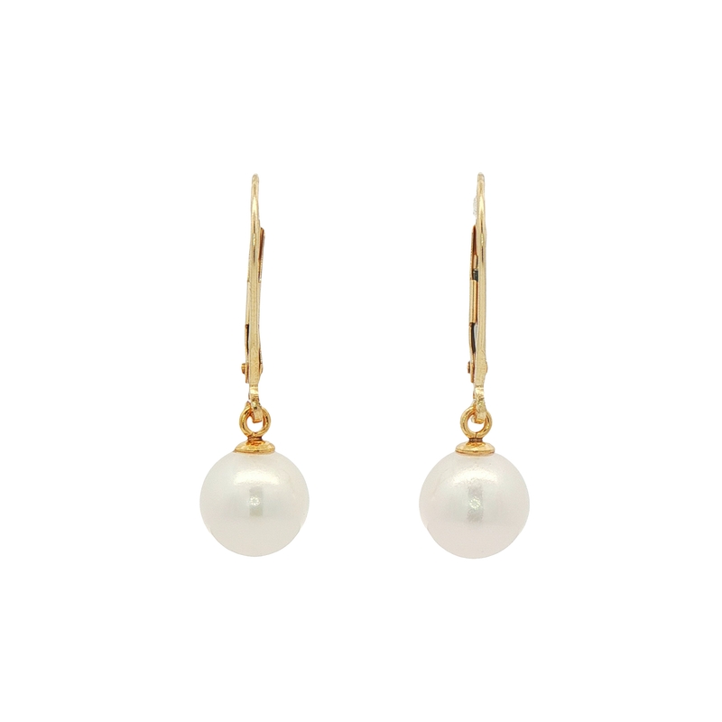 14k Yellow Gold Pearl Dangle Earrings