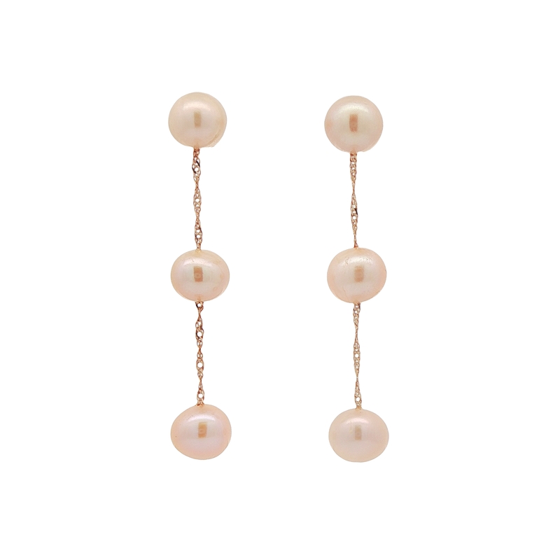 14k Rose Gold Pink Pearl Dangle Earrings