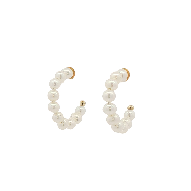 14k Yellow Gold And Pearl Hoop Earrings