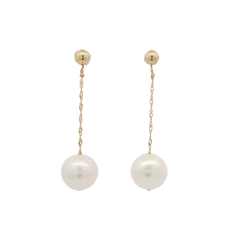 14k Yellow Gold Pearl Dangle Earrings