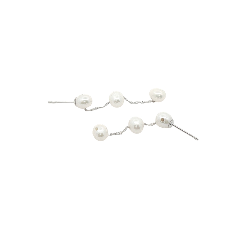 14k White Gold Pearl Dangle Earrings