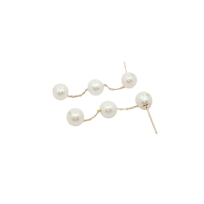14k Yellow Gold Pearl Dangle Earrings