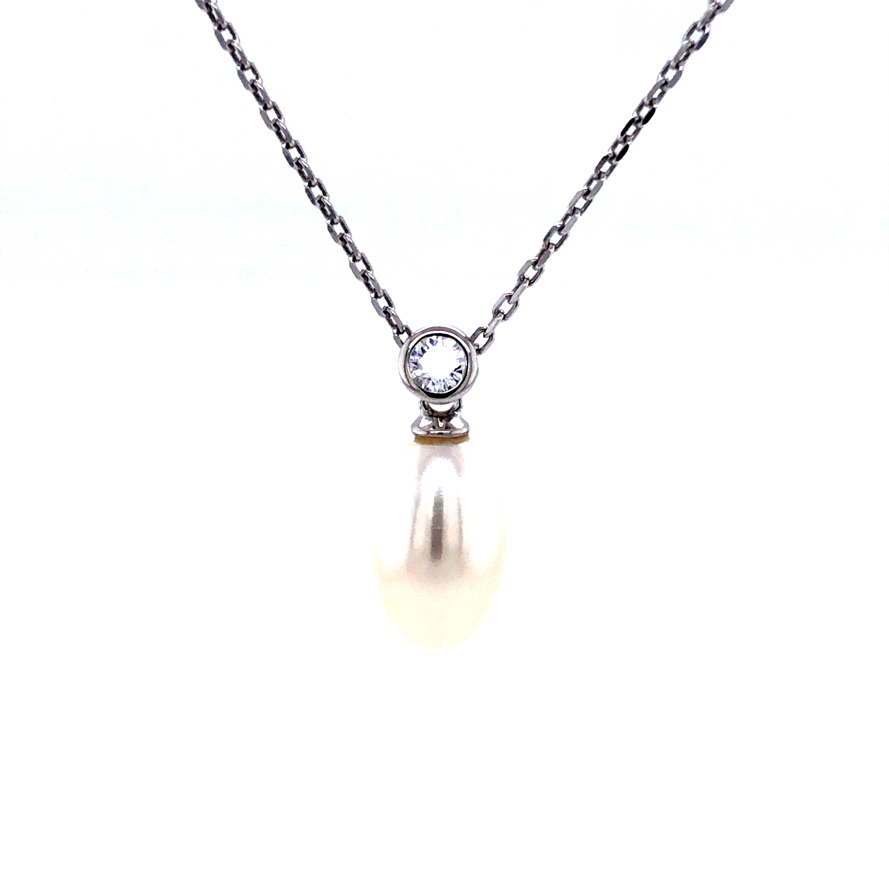 Sterling Silver Pendant with Fresh water Pearl and CZ