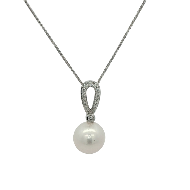 14k White Gold Pearl And Diamond Pendant