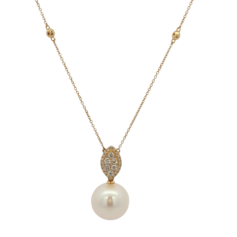 18k Yellow Gold Pearl And Diamond Cluster Pendant