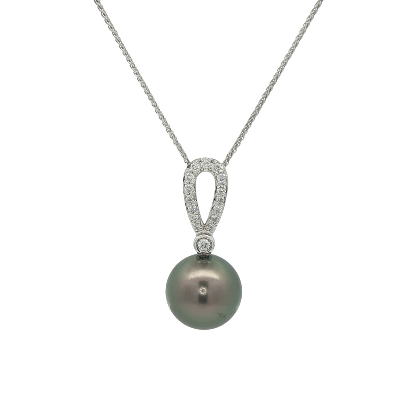 14k White Gold Tahitianpearl And Diamond Pendant