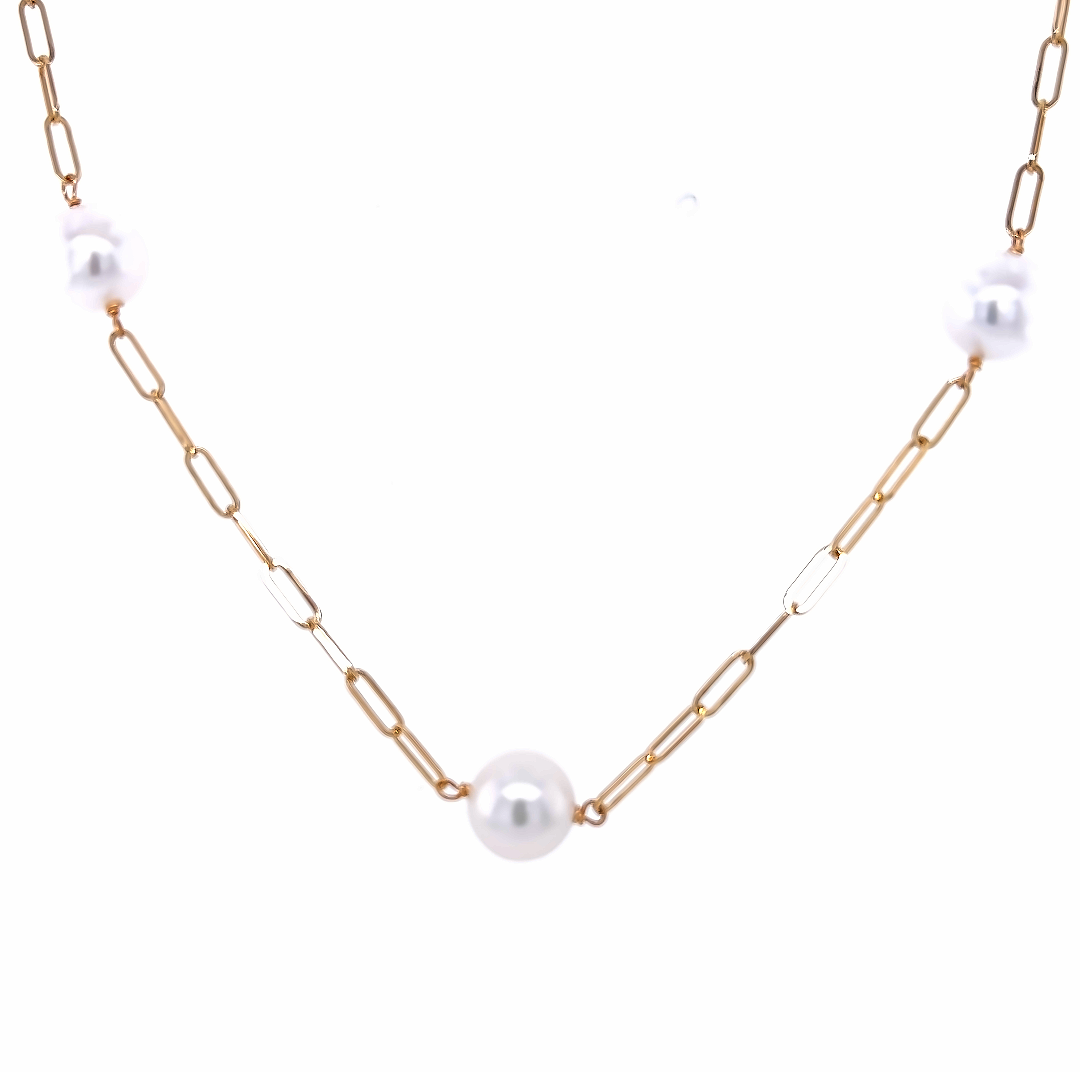 14 karat yellow gold paperclip chain and pearl necklace with 7=8.00-9.00mm fresh water Pearls