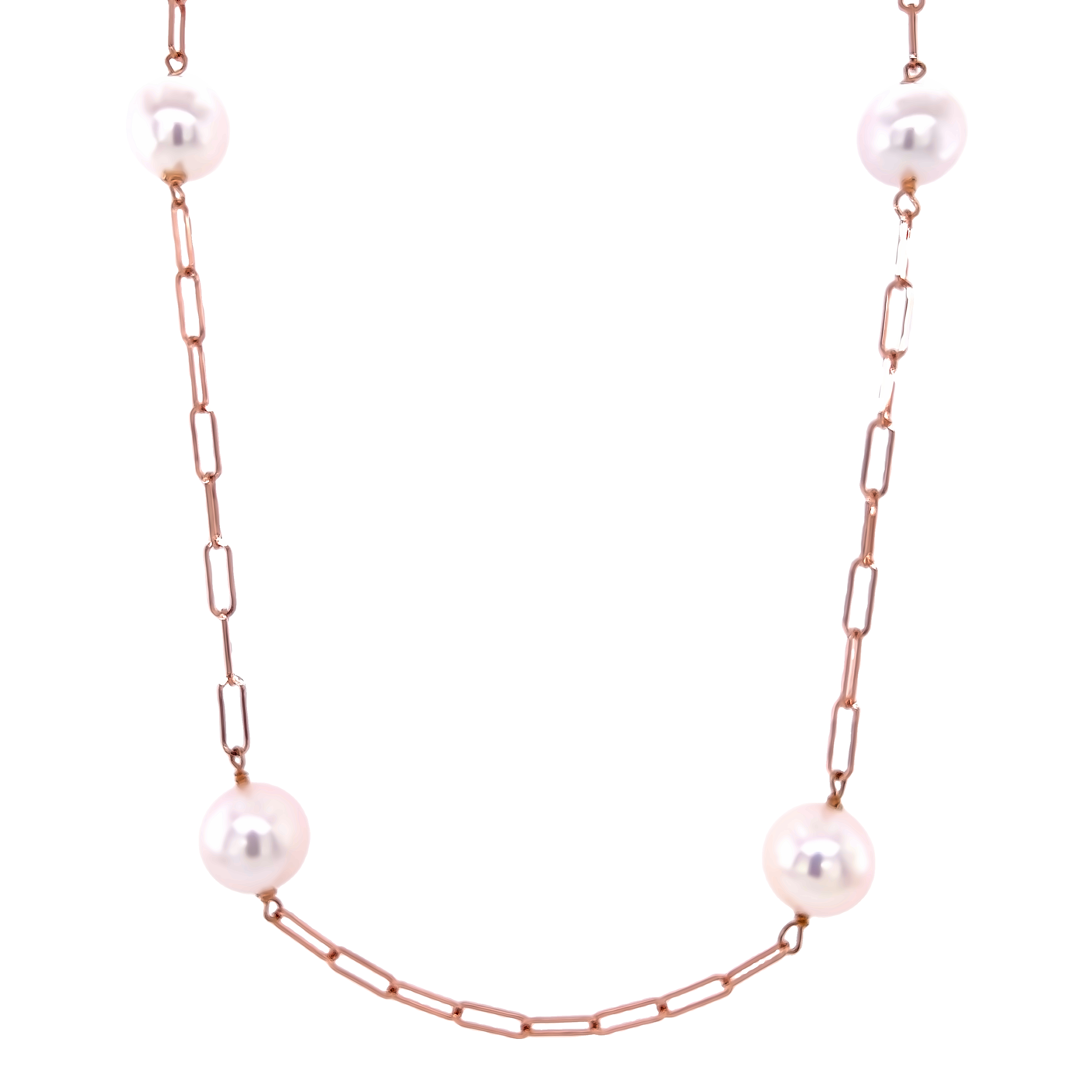 14 Karat rose gold paperclip and pearl tincup necklace with 7=8.00-9.00mm Fresh Water Pearls