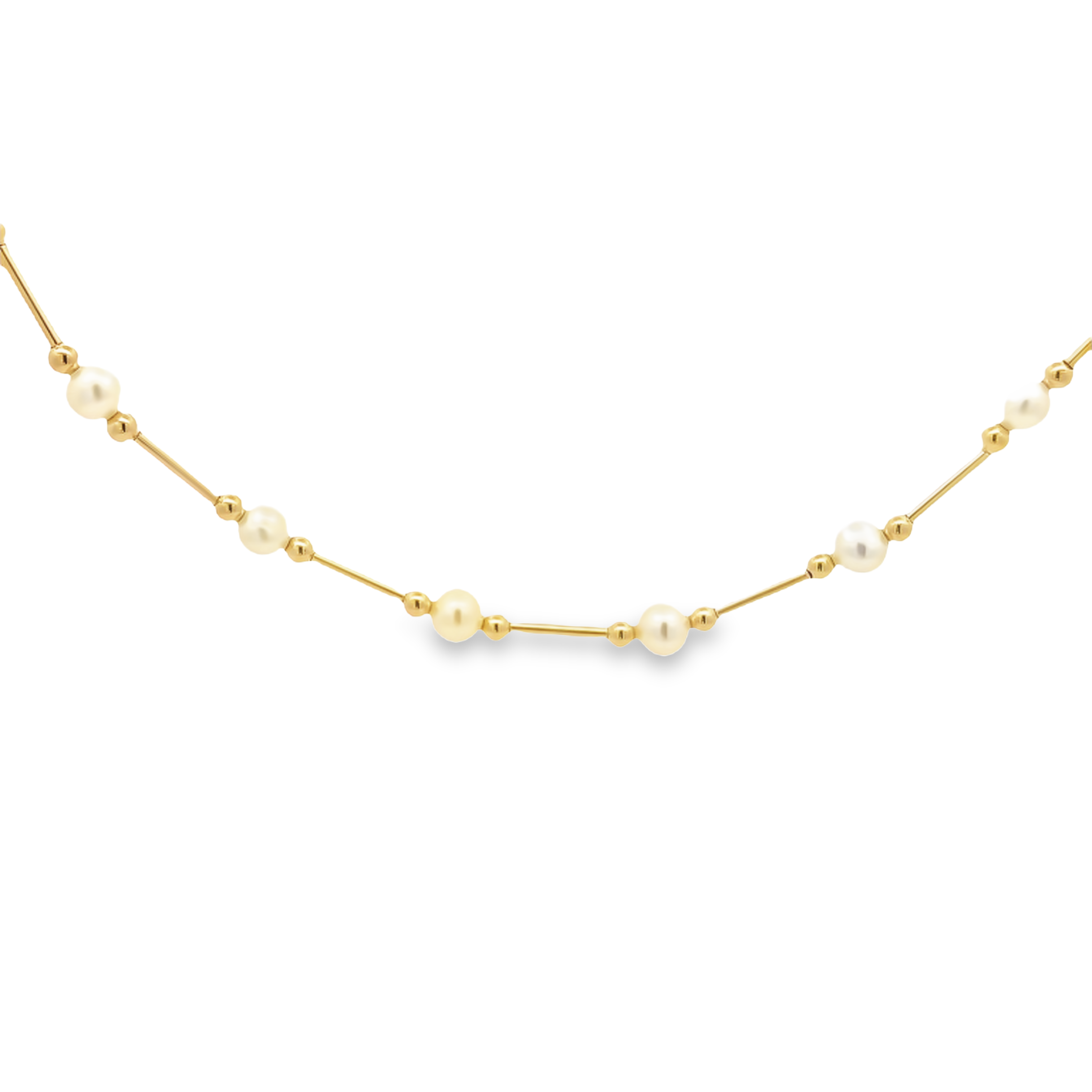 14 Karat yellow gold pearl necklace with 23=5.00-6.00Mm Fresh Water Pearls. 17"