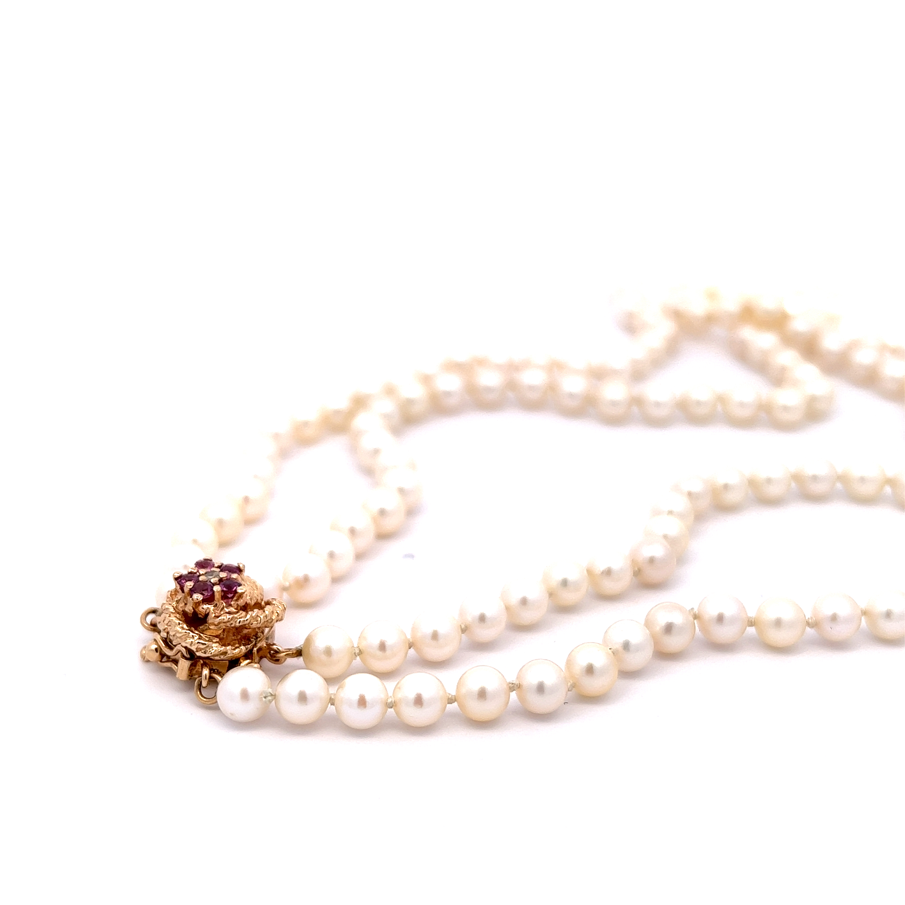 Ruby And Diamond Clasp Pearl Necklace