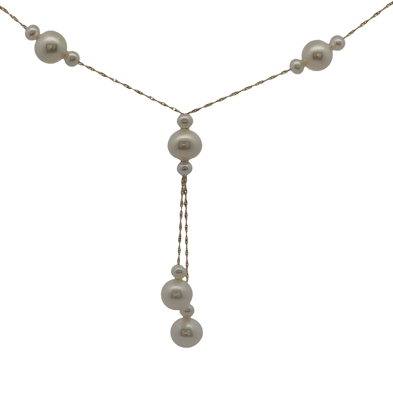 14k Yellow Gold Pearl Station Necklace