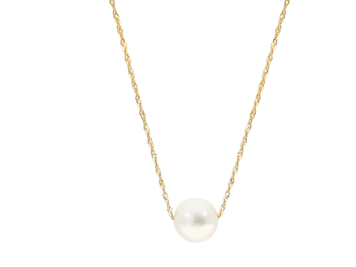 Lady's Yellow 14 Karat Single Strand Length 18 With One White Pearl
Dwt: 1.1