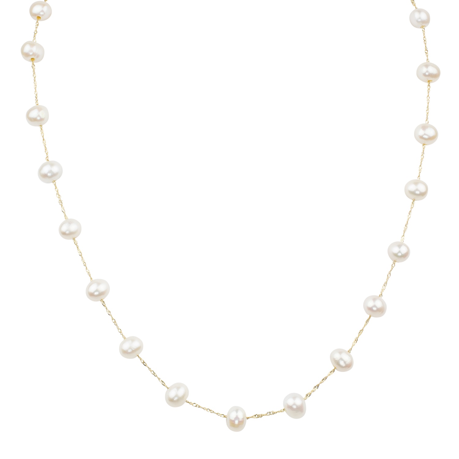 14k Yellow Gold Pearl Tin Cup Necklace