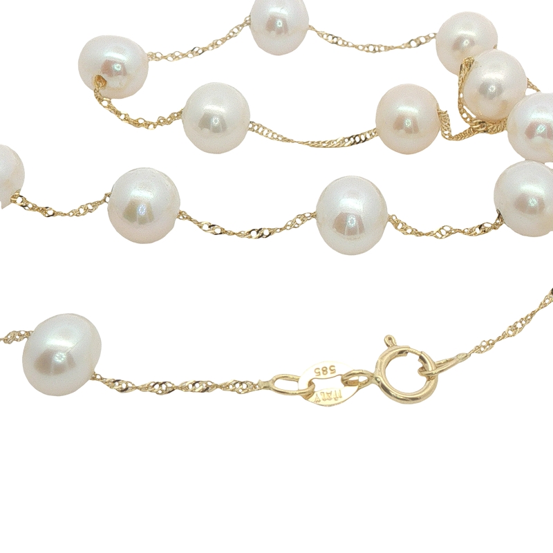14k Yellow Gold Pearl Tin Cup Necklace