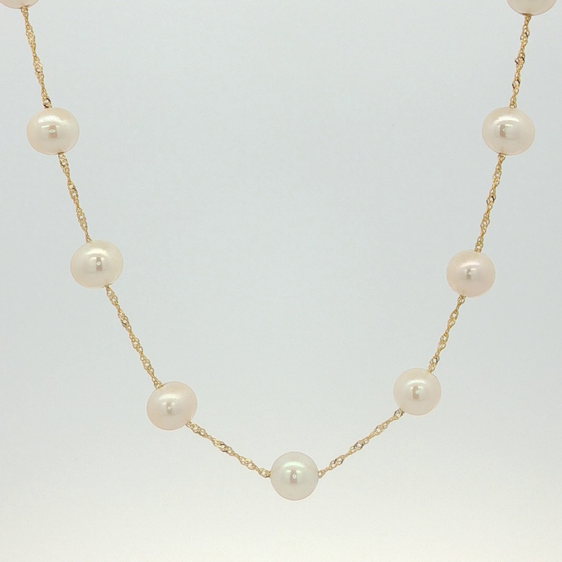14k Yellow Gold Pearl Tin Cup Necklace