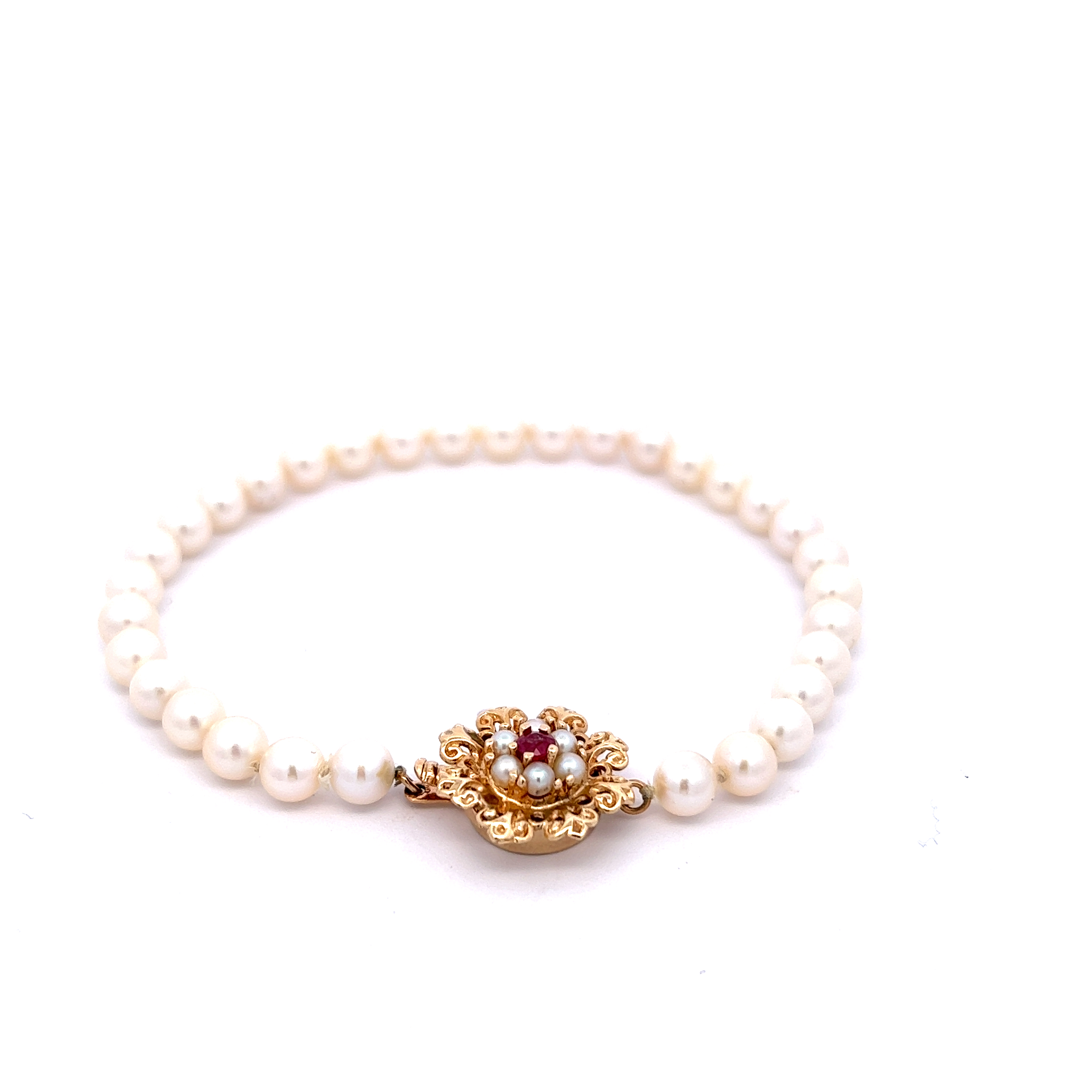 14k Gold Ruby And Pearl Bracelet