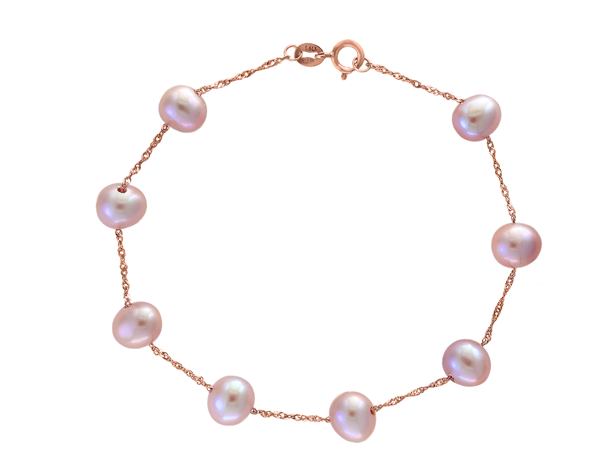 Lady's RosÃ© 14 Karat Single Bracelet Length 7.5 With 8= Potato Pink Pearls
Dwt: 2.1