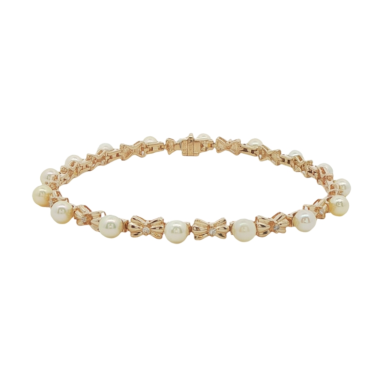 14k Yellow Gold Pearl And Diamond Bracelet