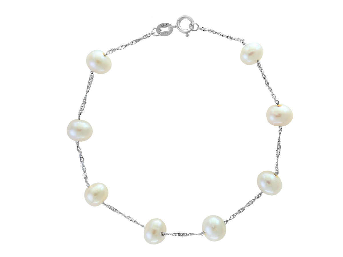 14k White Gold Pearl Tin Cup Bracelet