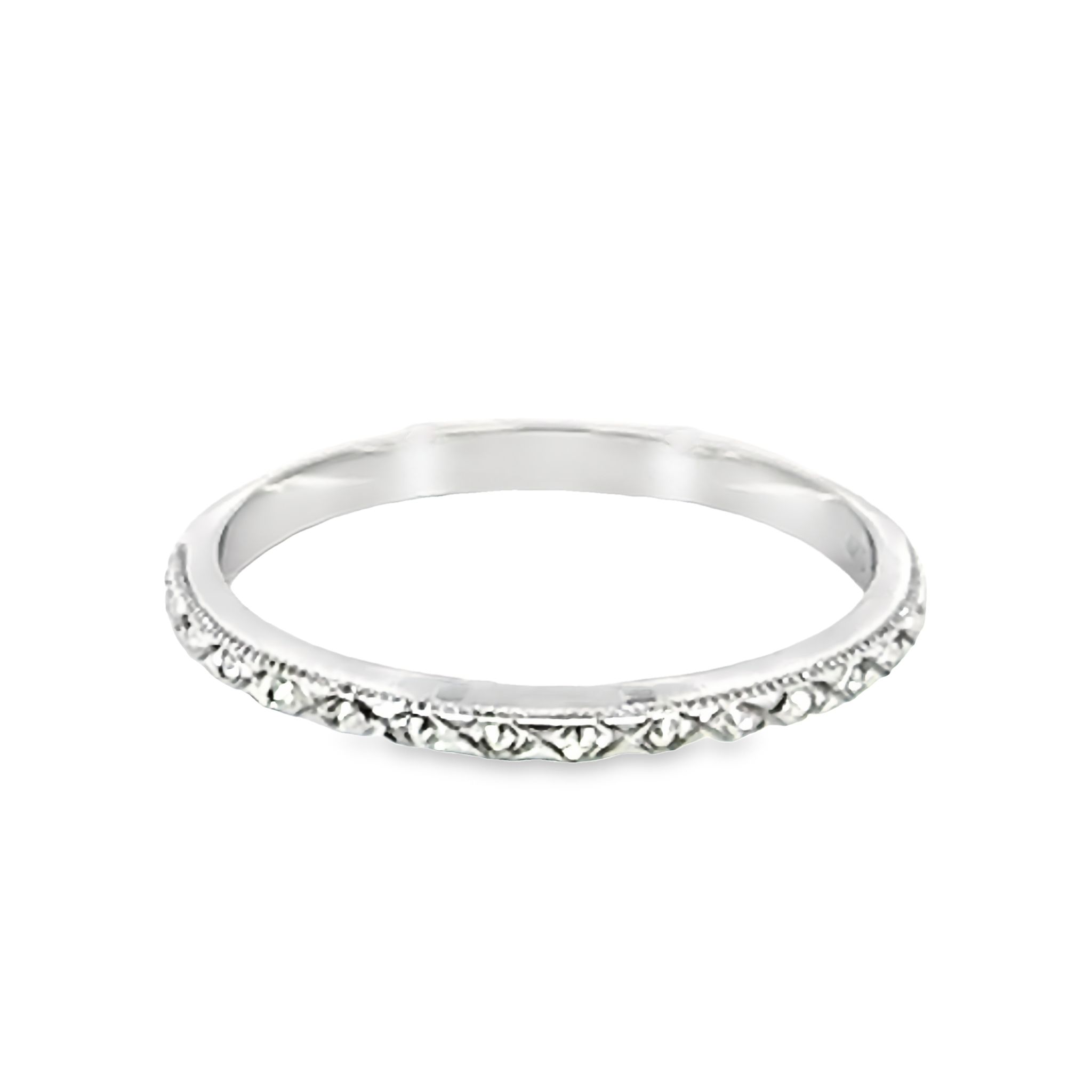 14k White Gold Etched Wedding Band
