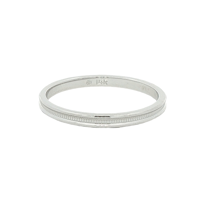 14k White Gold 2mm Recessed Millgrain Wedding Band