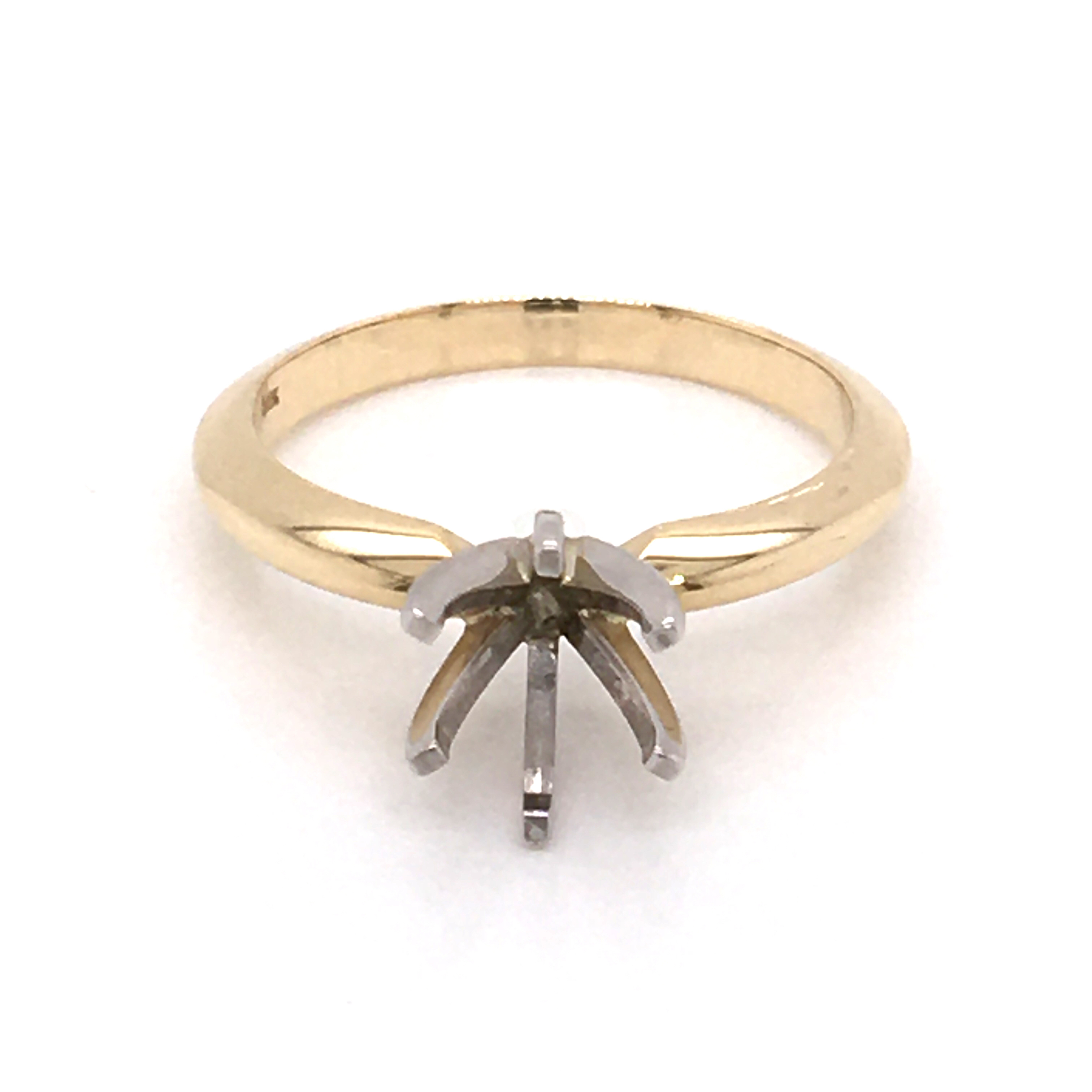 14 Karat yellow gold 6 prong solitaire remount with white gold head