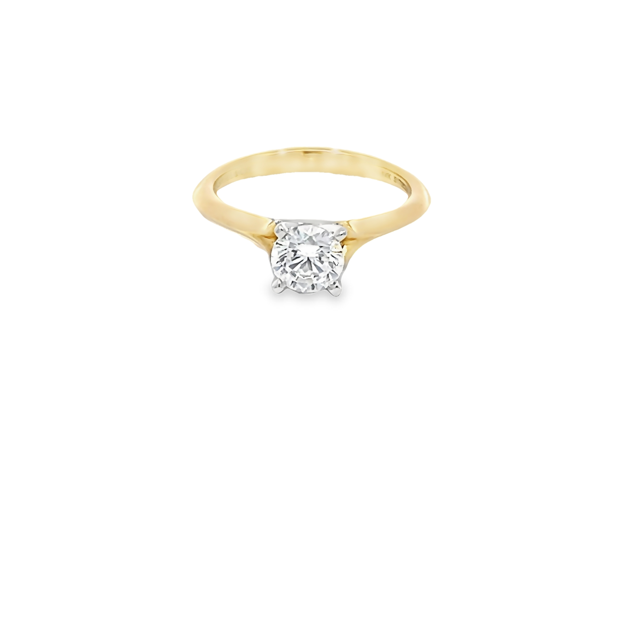 14 karat yellow gold solitaire remount with 14 karat white gold head.