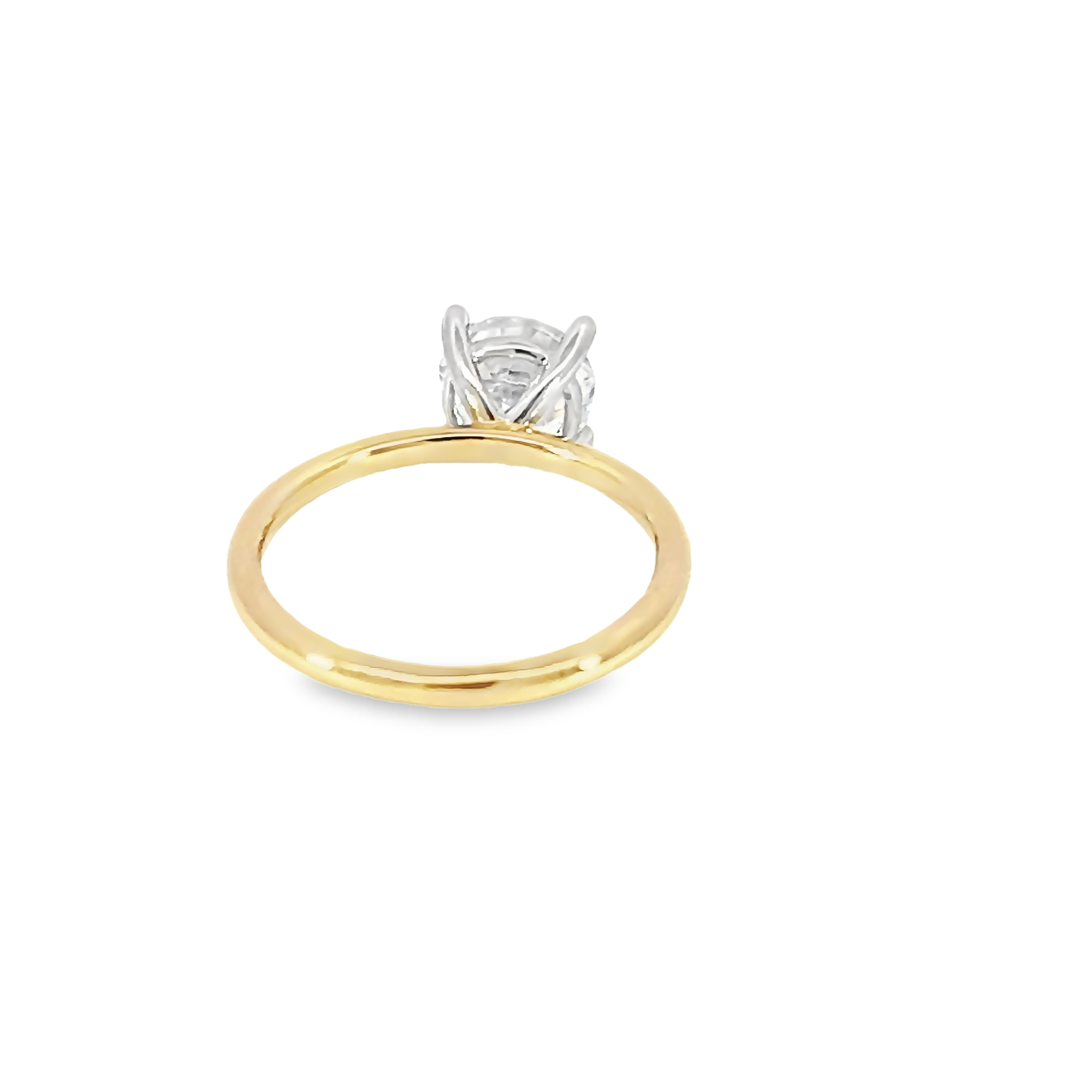 14 Karat Yellow Gold Solitaire Semi Mount Engagement Ring With A 14 Karat White Gold Head.