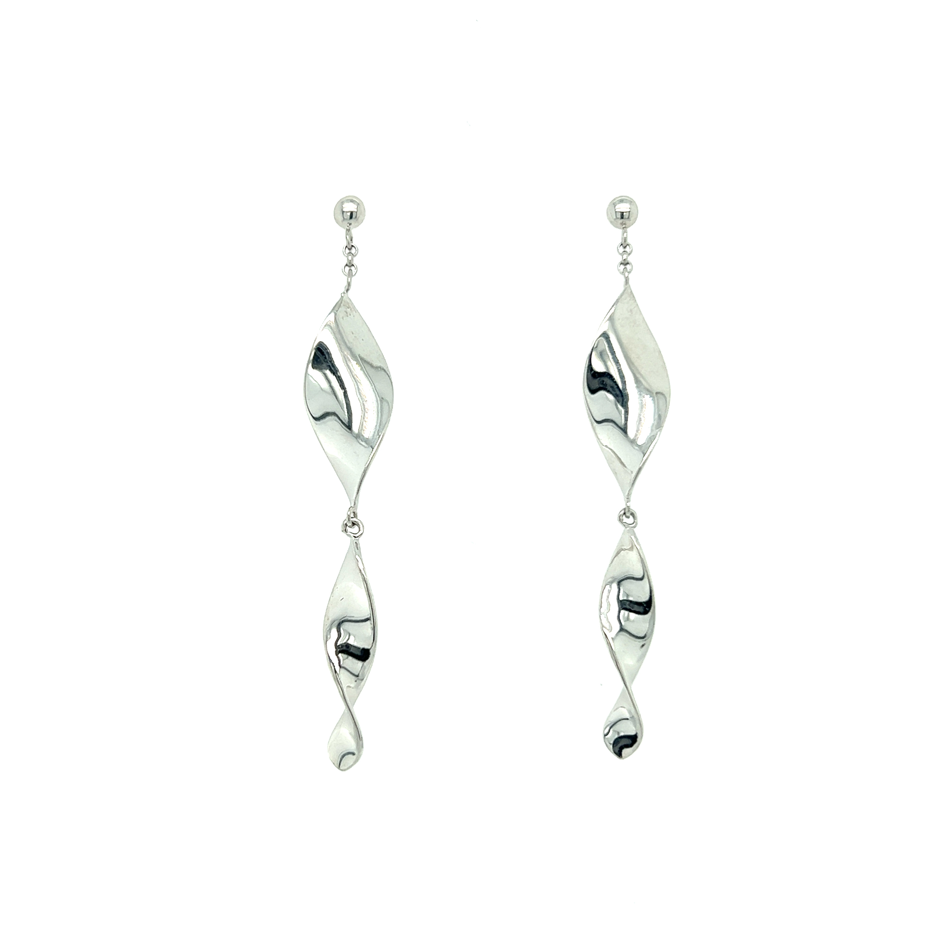 14k White Gold Twist Dangle Earrings