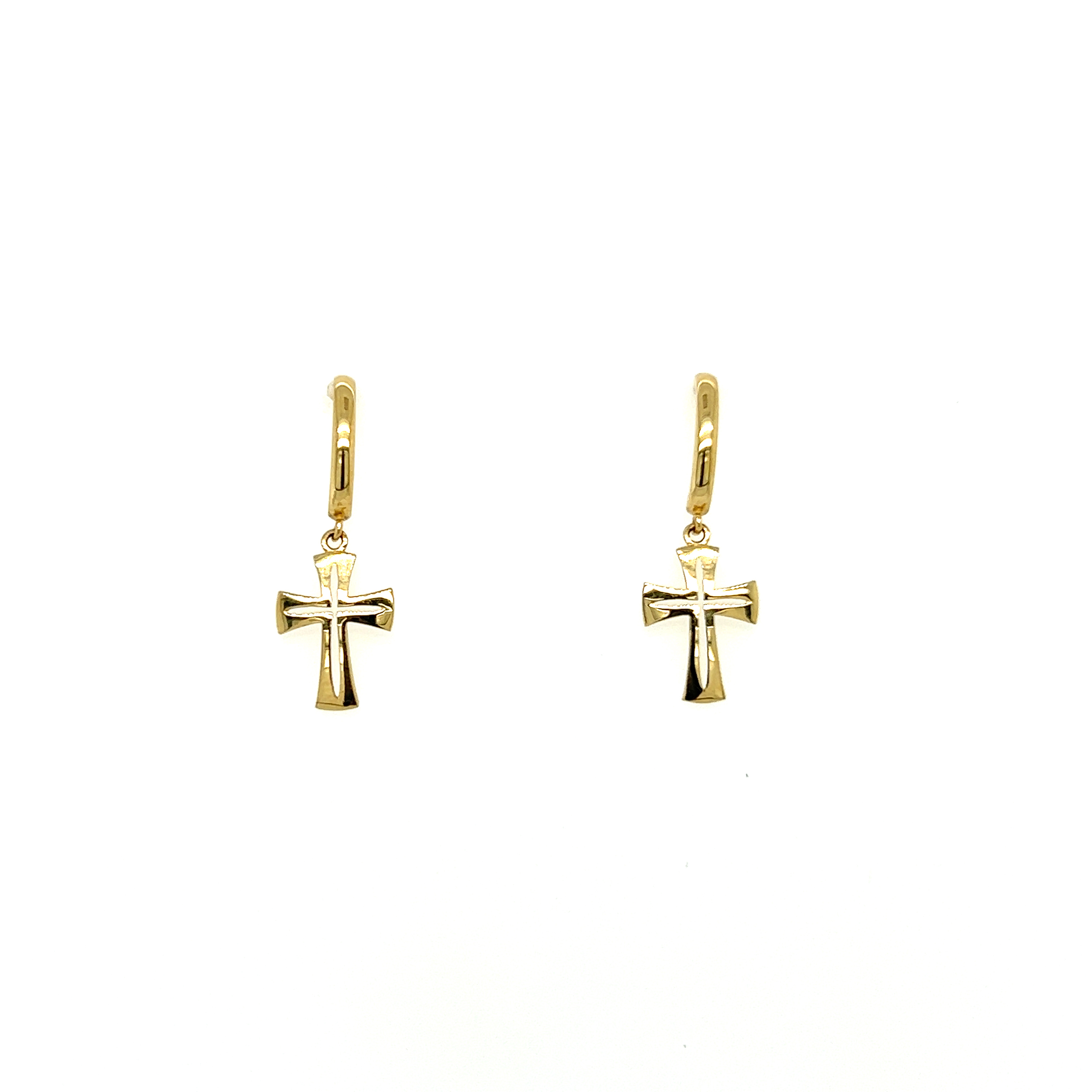 14k Yellow Gold Dangle Cross Earrings