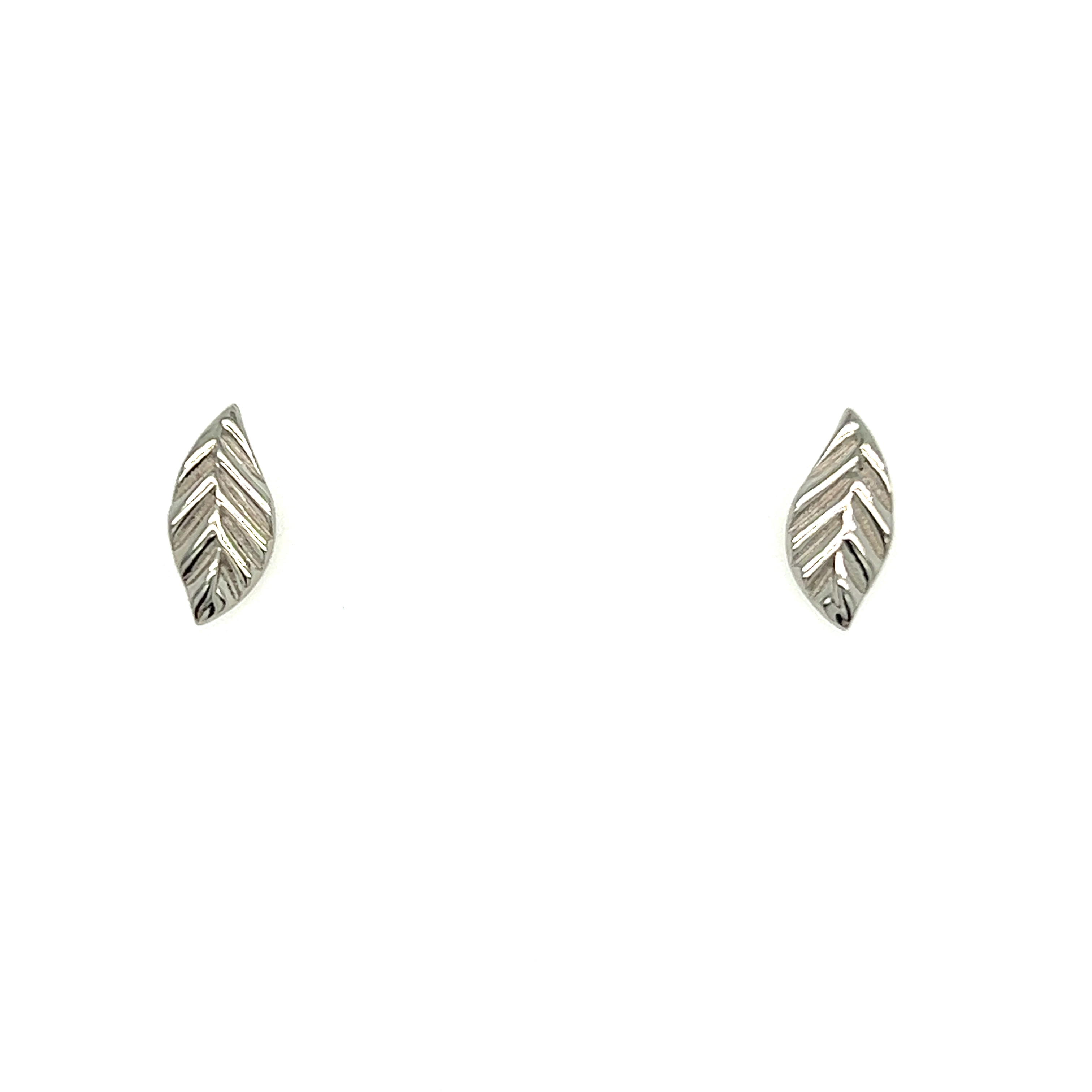14 K white gold leaf stud earrings