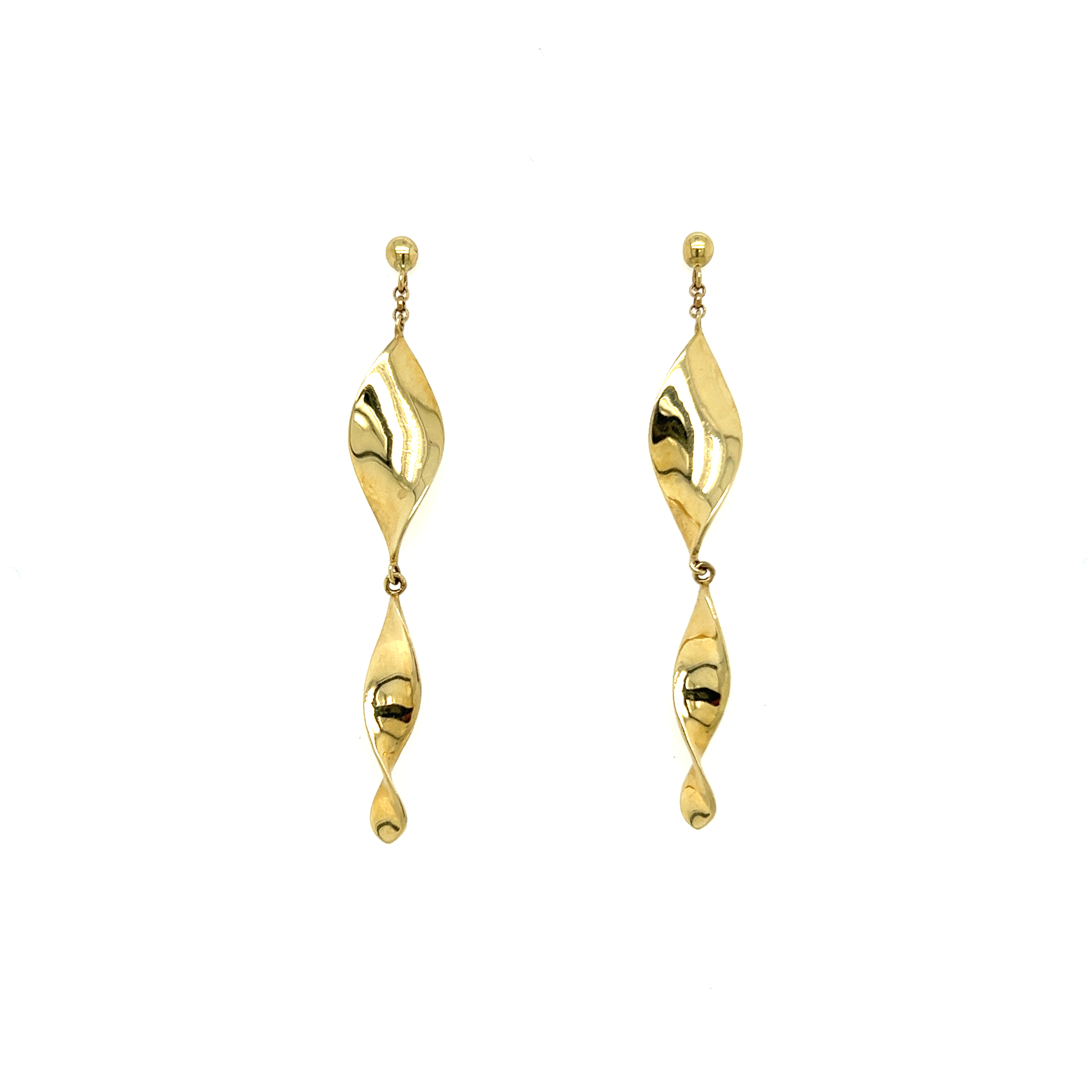 14k Yellow Gold Twist Dangle Earrings