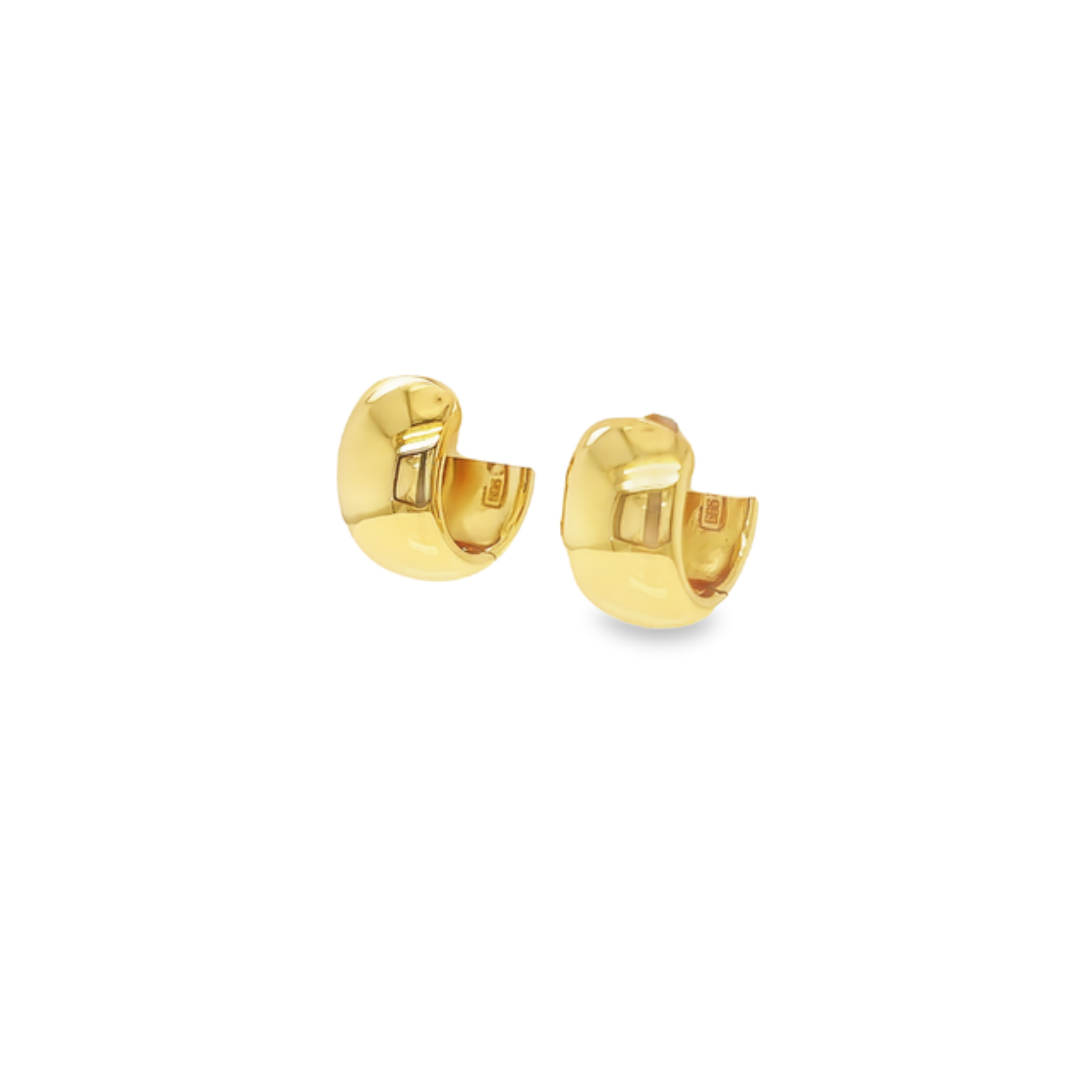 14 Karat yellow gold rounded huggie earrings. 8mm wide.
