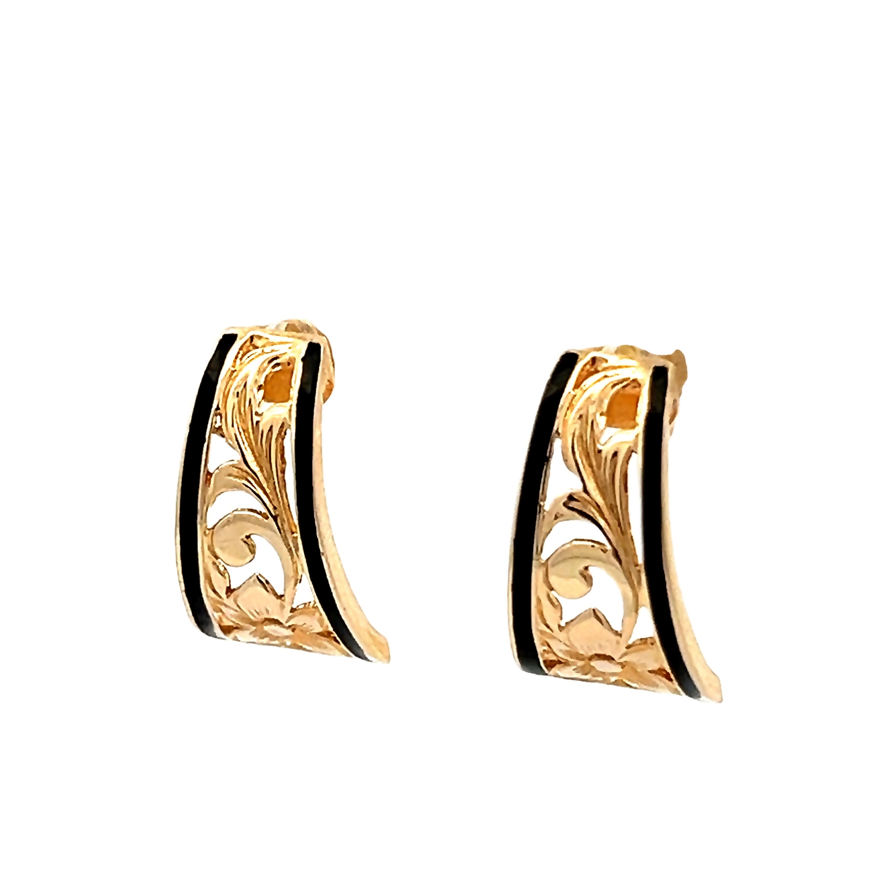 14k Yellow Gold Carved Floral Earrings