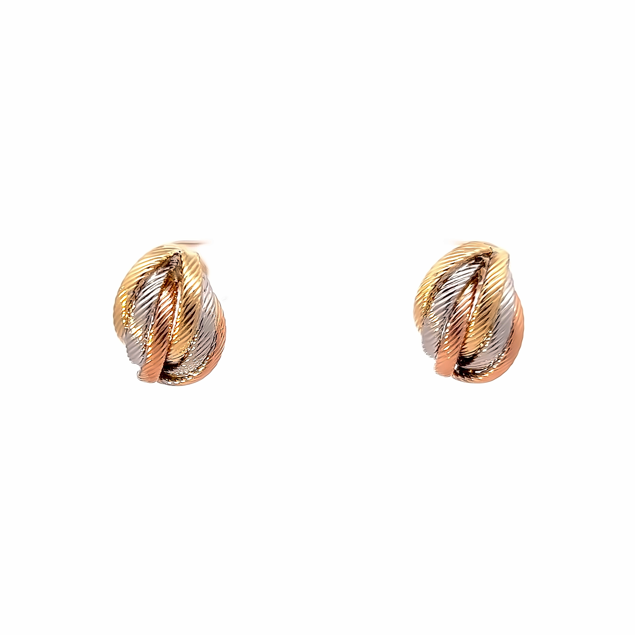 Ladies 14 karat tri-colored earrings  with screw backs.