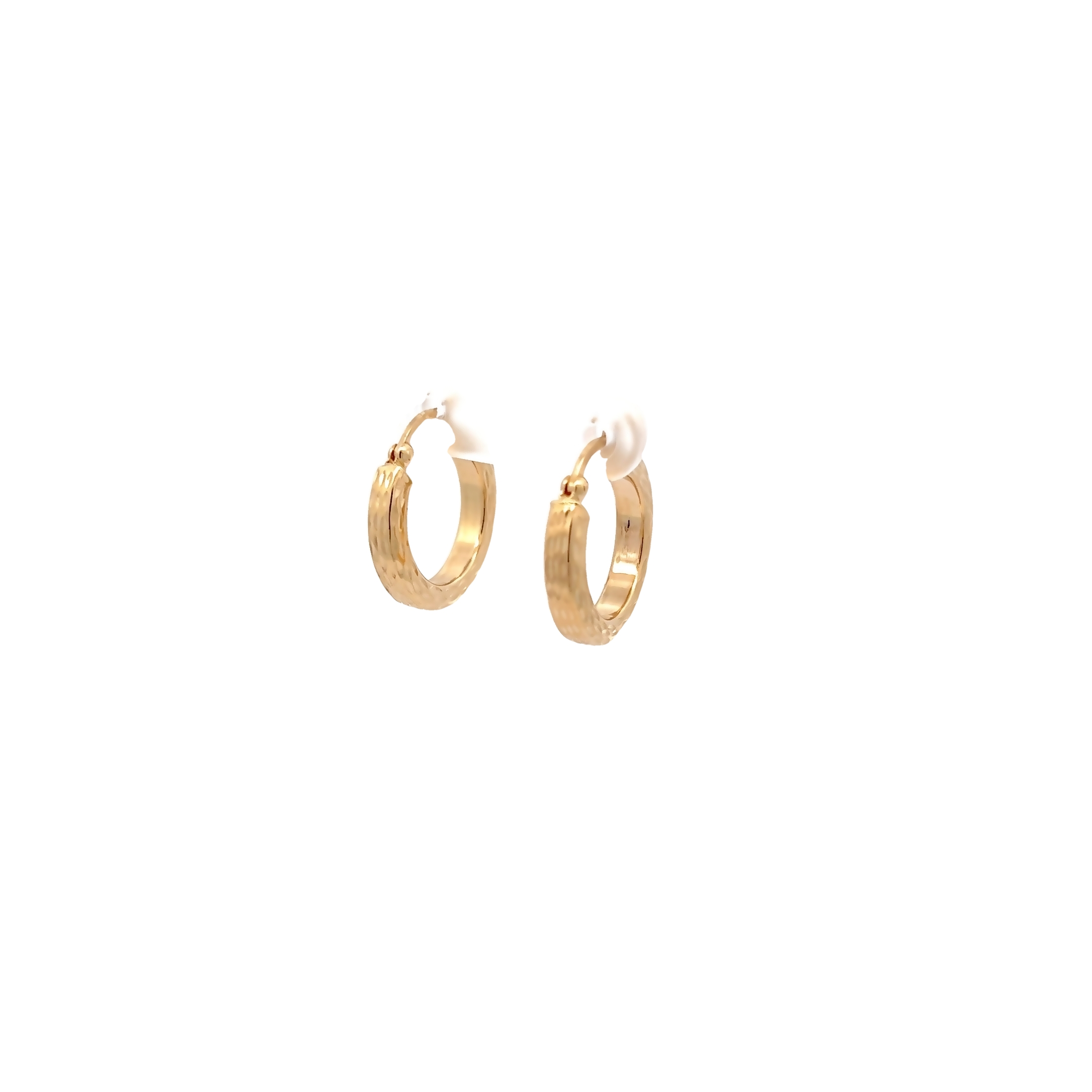 14 karat yellow gold textured hoop earrings