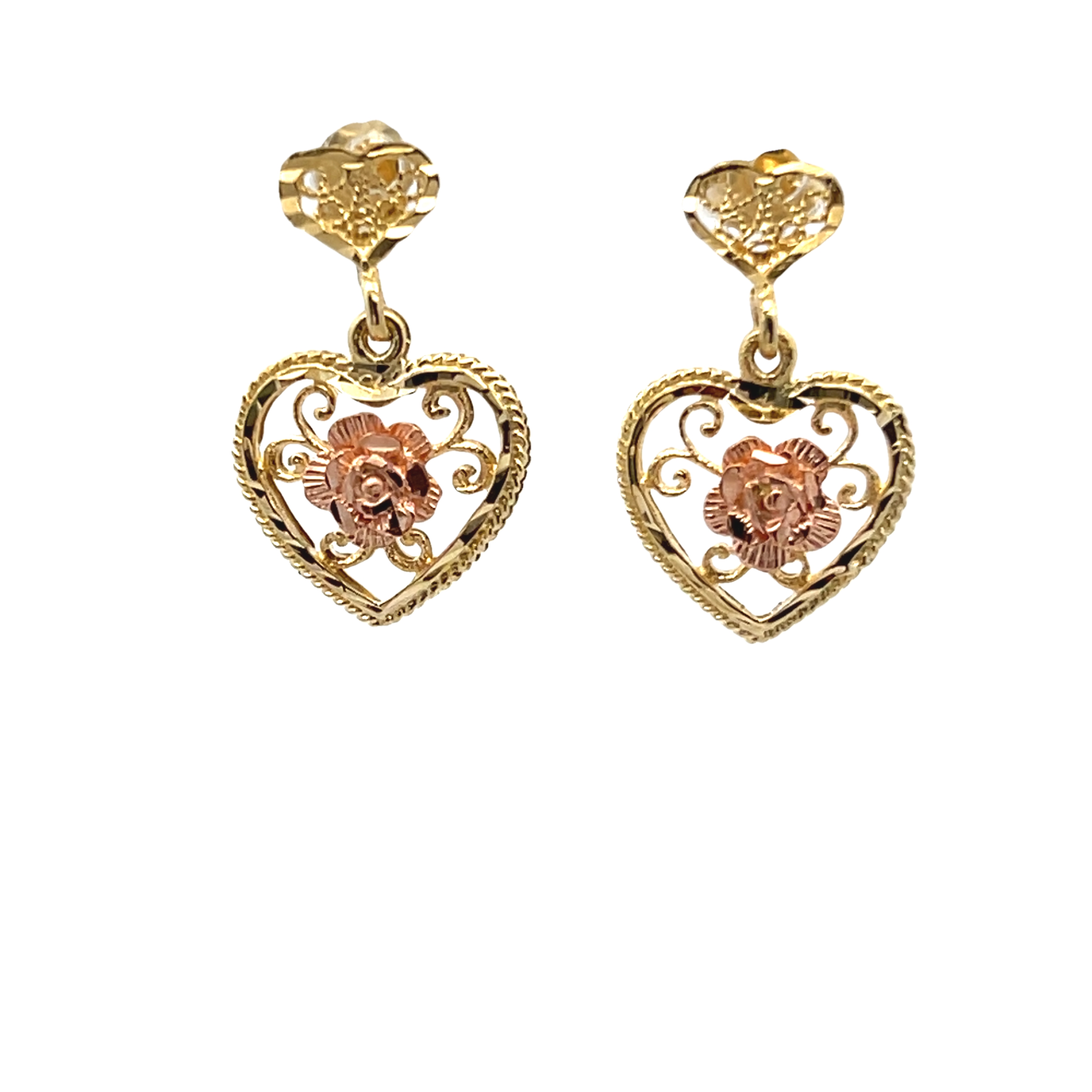 14k Yellow And Rose Gold Dangle Earrings