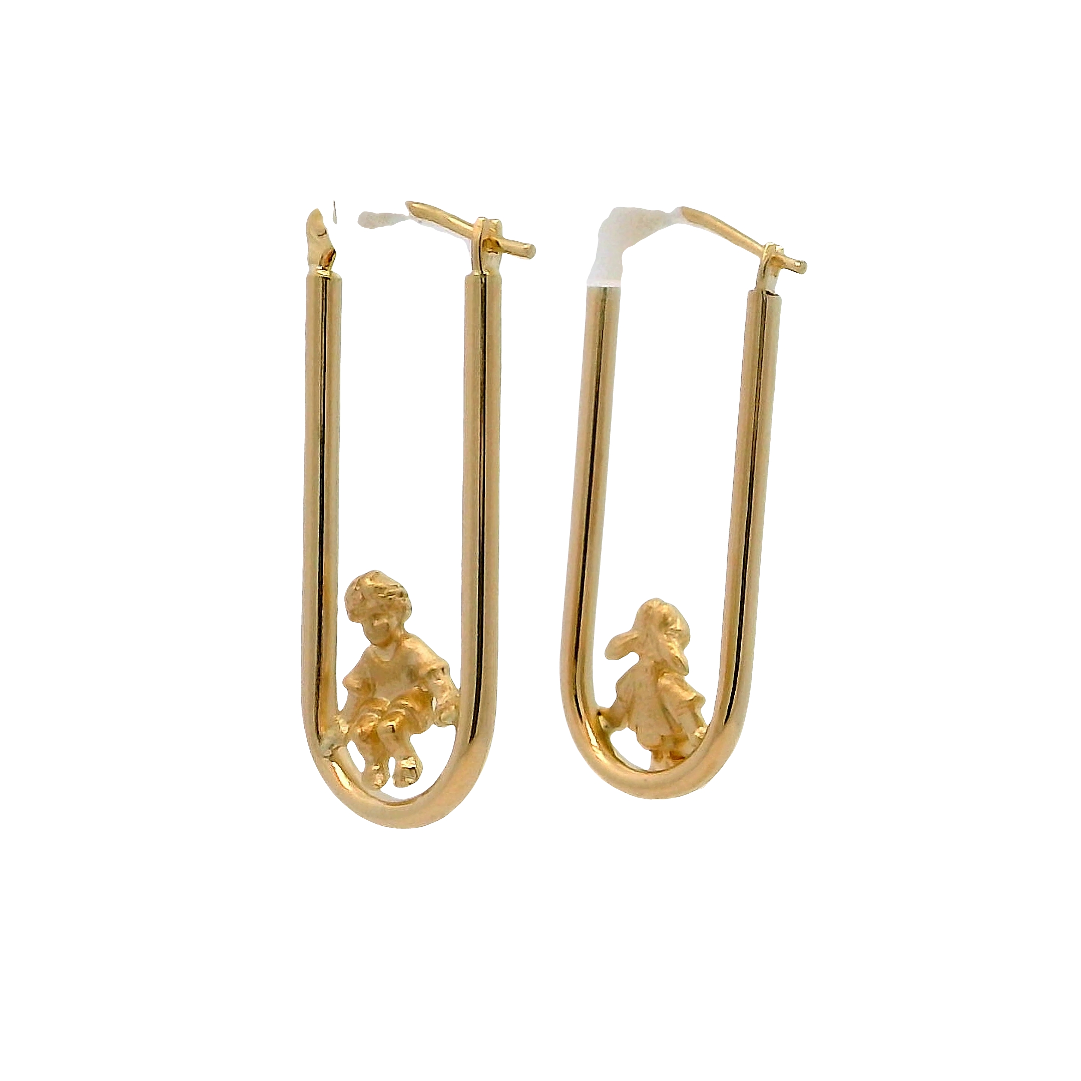 14k Yellow Gold Elongated Hoop Earrings