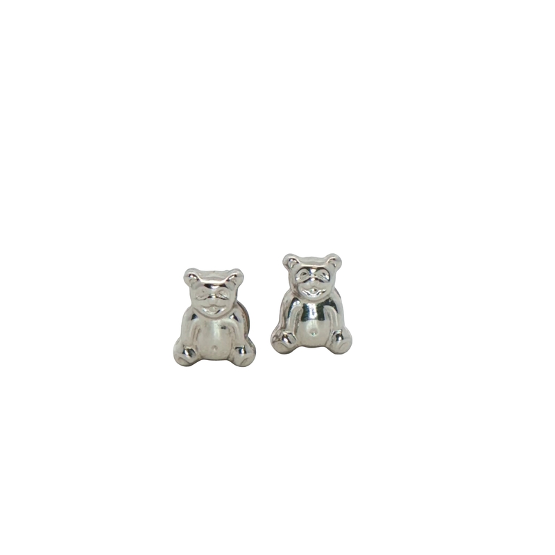 14k White Gold Bear Stud Earrings