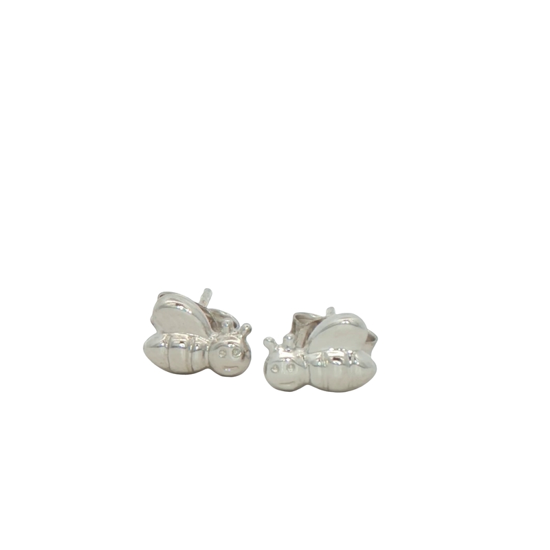 14k White Gold Bee Stud Earrings