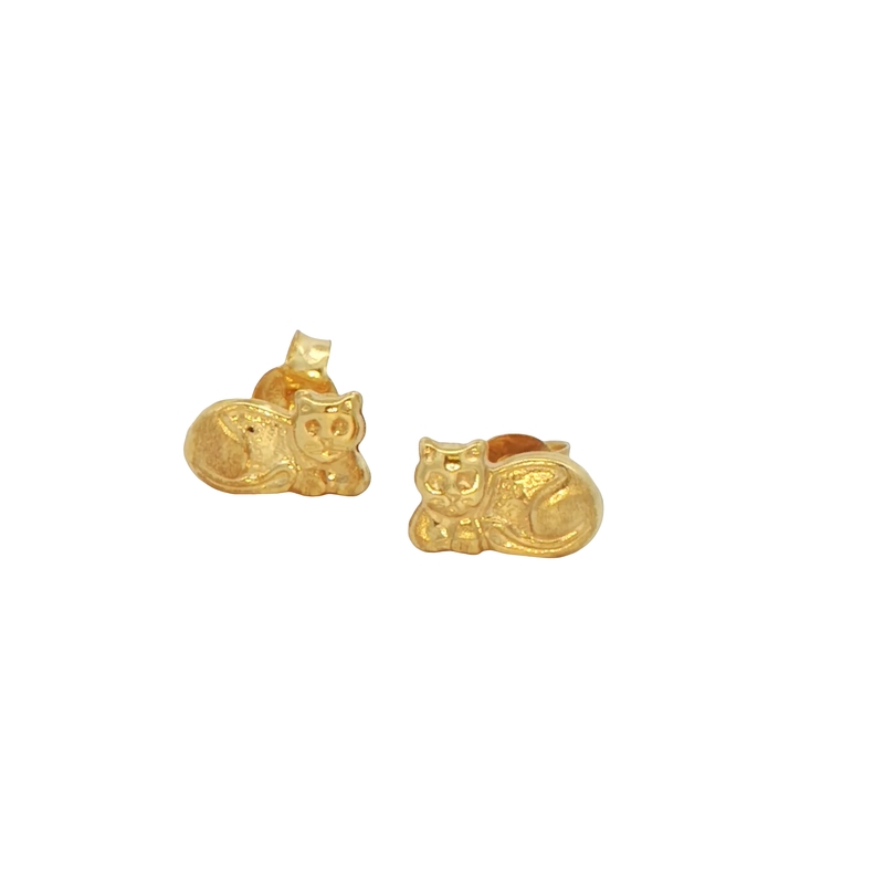 14k Yellow Gold Cat Stud Earrings