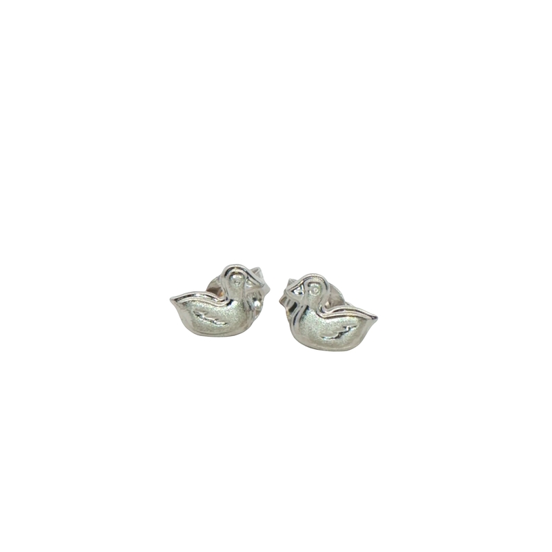 14k White Gold Duck Stud Earrings