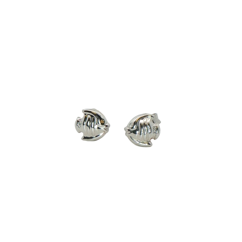 14k White Gold Fish Stud Earrings