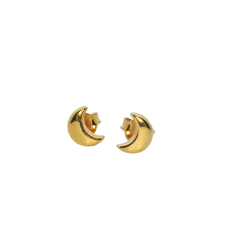 14k Yellow Gold Moon Stud Earrings